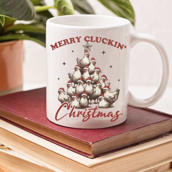 Rustic Merry Cluckin' Christmas 11 oz Mug - Chicken Lover Gift 🎄 - Picture 3 of 4